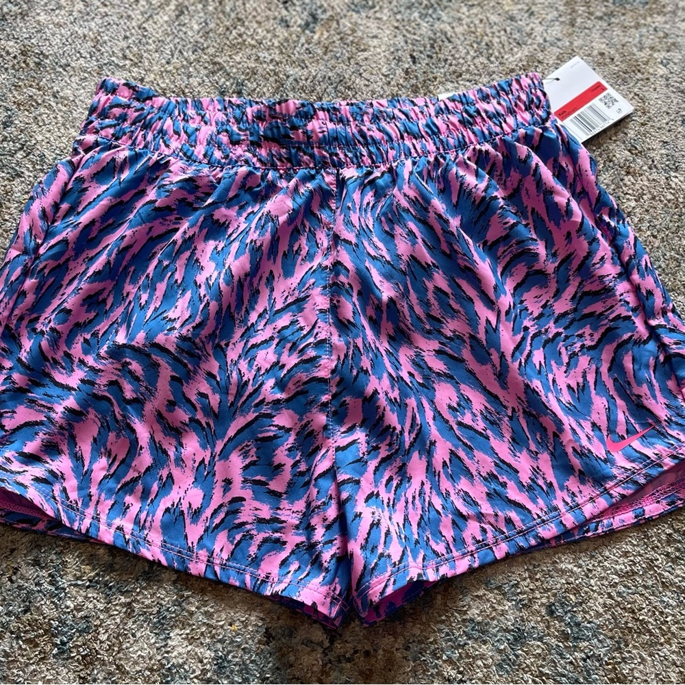 Girls Pink & Blue Printed Elastic-Waist Nike  Shorts size large